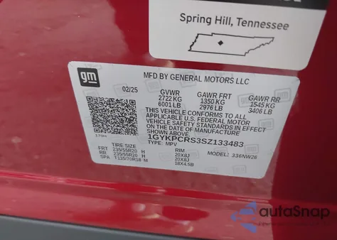 2025 Cadillac Xt6 Premium Luxury z USA, uszkodzony, nr VIN 1GYKPCRS3SZ133483